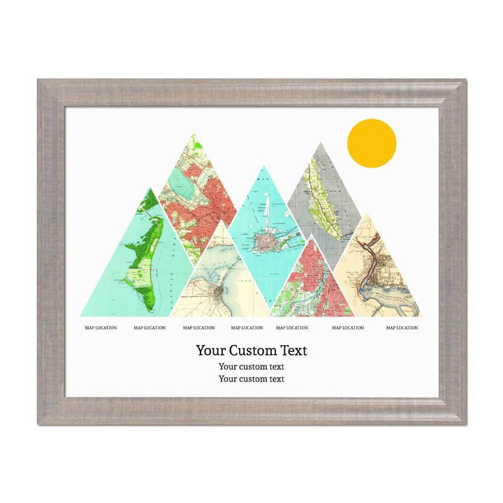 Personalized Mountain Atlas Map with 7 Locations, Gray Beveled Framed Art Print#color-finish_gray-beveled-frame