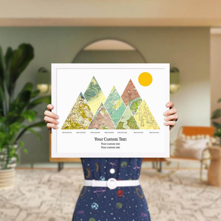 Personalized Mountain Atlas Map with 7 Locations, White Thin Framed Art Print, Styled#color-finish_white-thin-frame