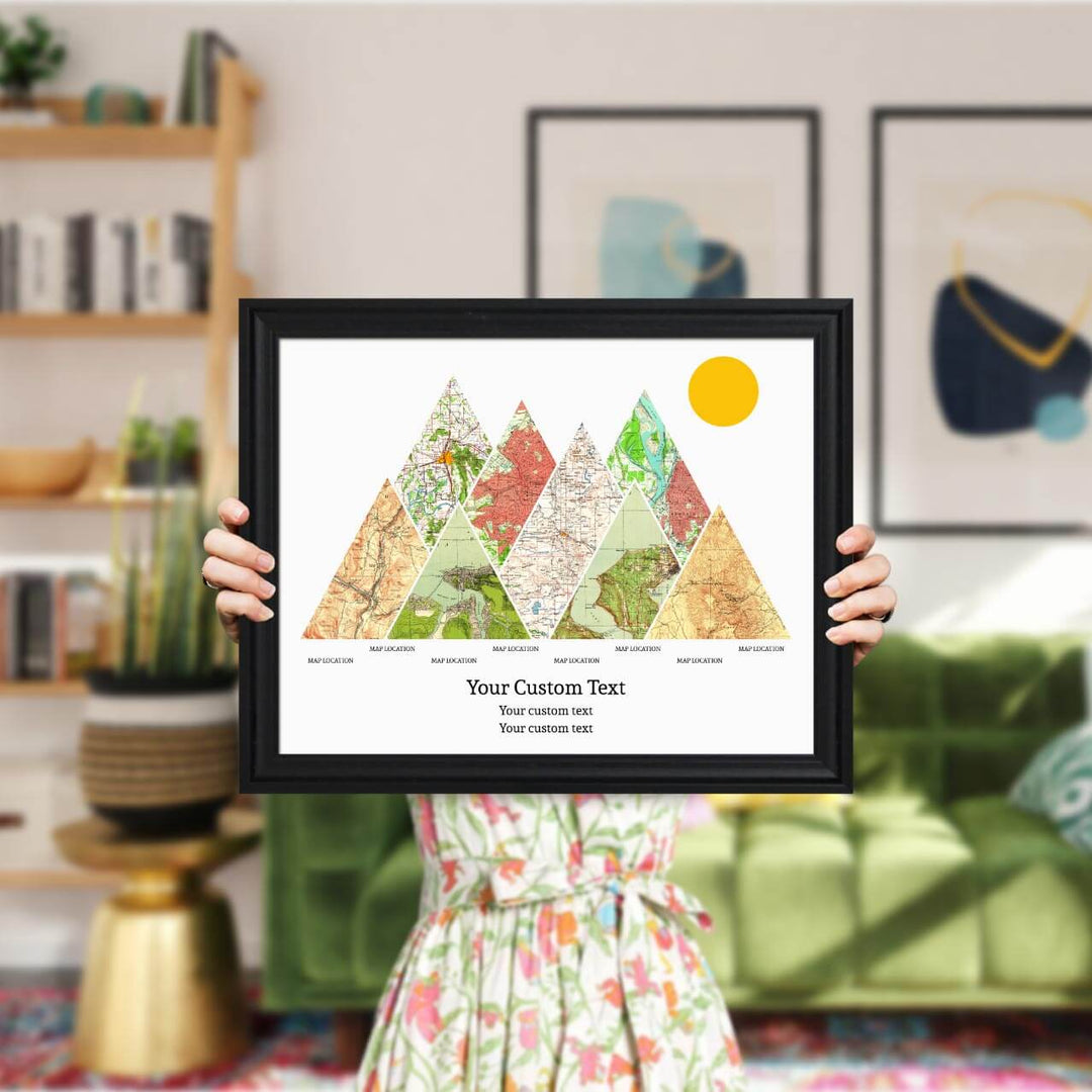 Personalized Mountain Atlas Map with 8 Locations, Black Beveled Framed Art Print, Styled#color-finish_black-beveled-frame