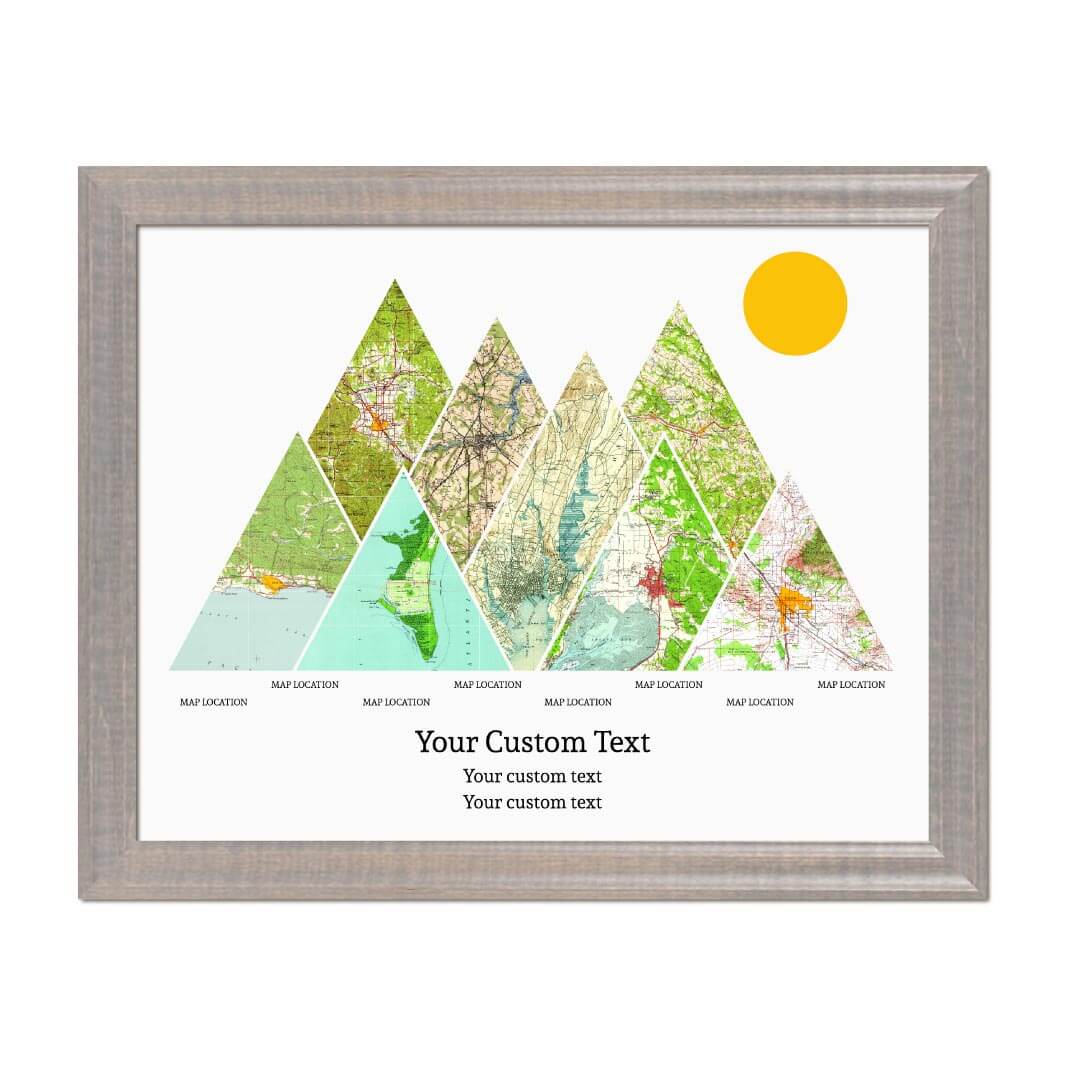 Personalized Mountain Atlas Map with 8 Locations, Gray Beveled Framed Art Print#color-finish_gray-beveled-frame