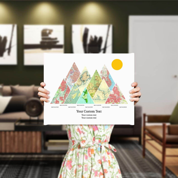 Personalized Mountain Atlas Map with 9 Locations, Wrapped Canvas Art Print, Styled#color-finish_wrapped-canvas