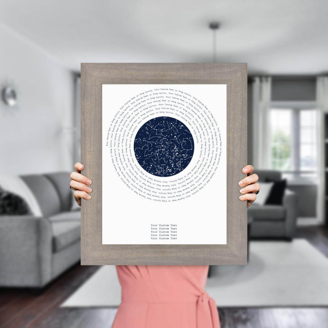 Song Lyrics Gift with 1 Star Map, Personalized Vertical Paper Print, Gray Wide Frame, Styled#color-finish_gray-wide-frame