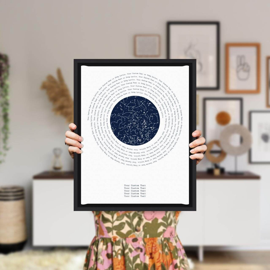 Song Lyrics Gift with 1 Star Map, Personalized Vertical Paper Print, Black Floater Frame, Styled#color-finish_black-floater-frame