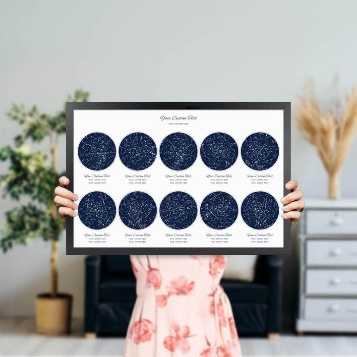Star Map Gift Personalized With 10 Night Skies, Horizontal, Black Thin Framed Art Print, Styled#color-finish_black-thin-frame