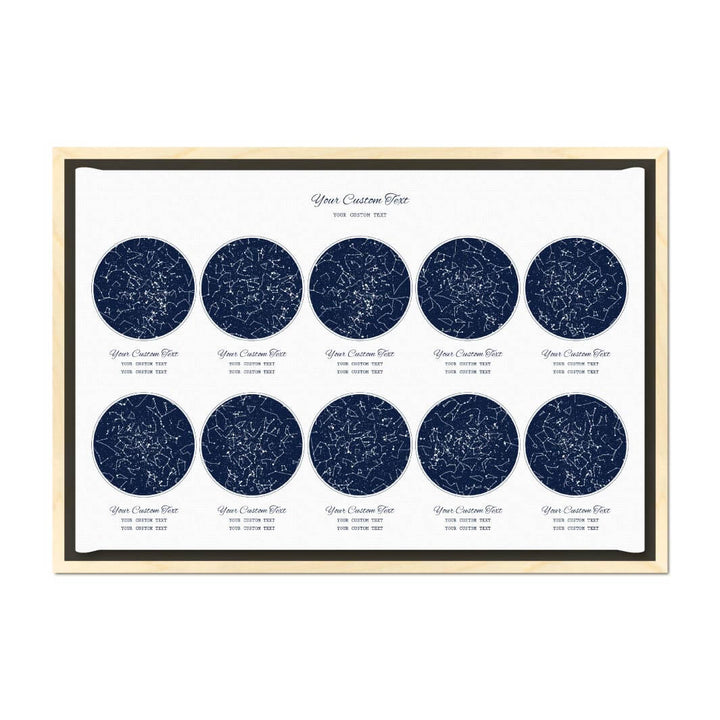 Star Map Gift Personalized With 10 Night Skies, Horizontal, Light Wood Floater Framed Art Print#color-finish_light-wood-floater-frame