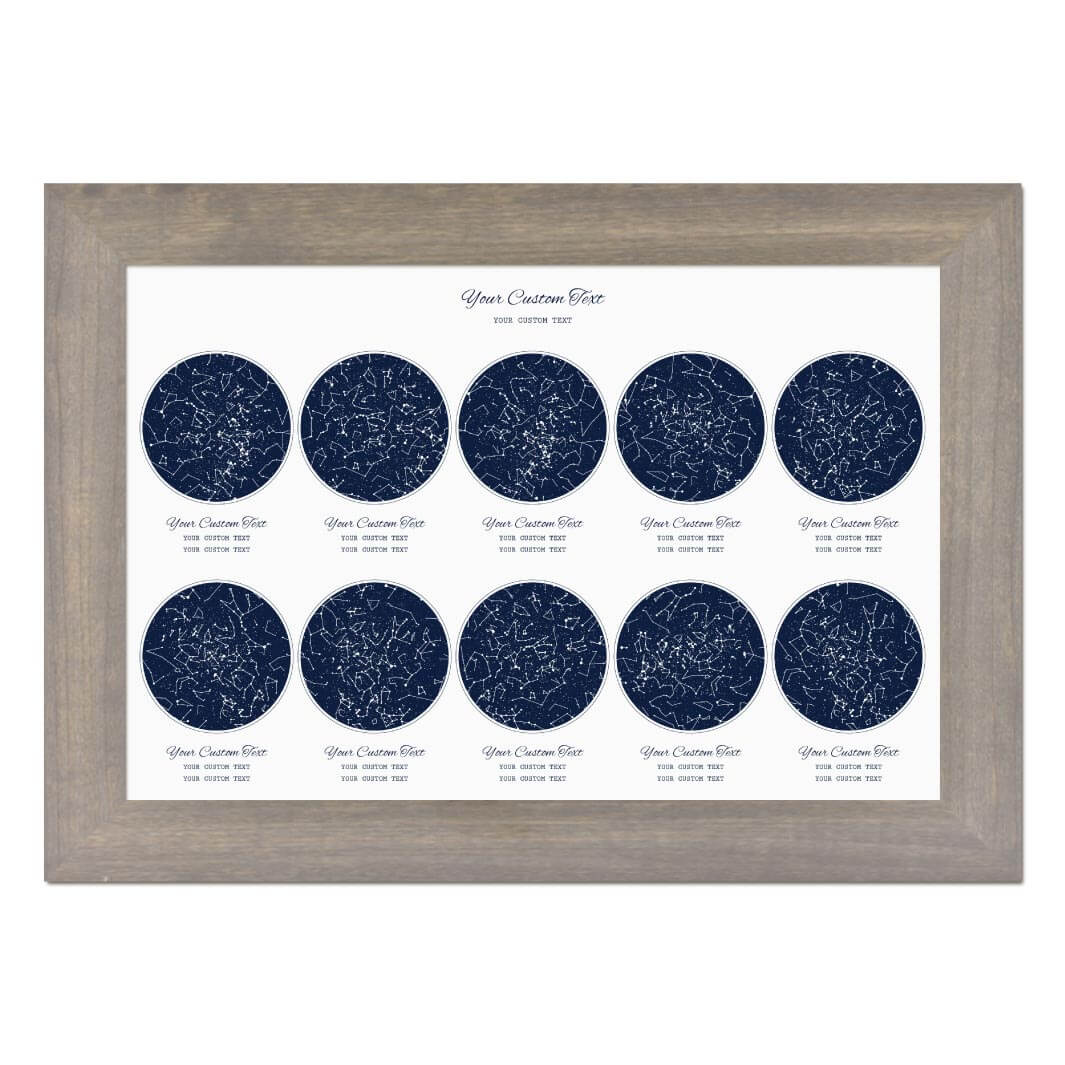 Star Map Gift Personalized With 10 Night Skies, Horizontal, Gray Wide Framed Art Print#color-finish_gray-wide-frame