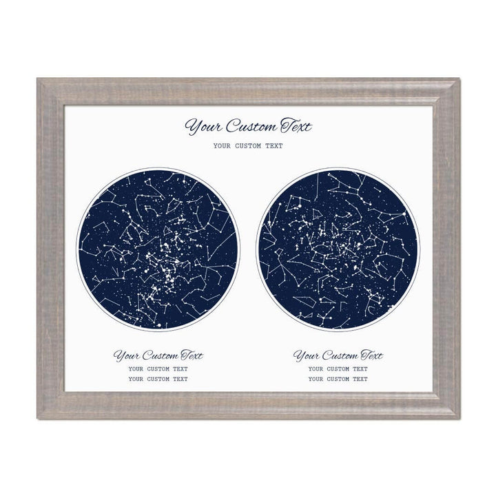 Star Map Gift Personalized With 2 Night Skies, Horizontal, Gray Beveled Framed Art Print#color-finish_gray-beveled-frame