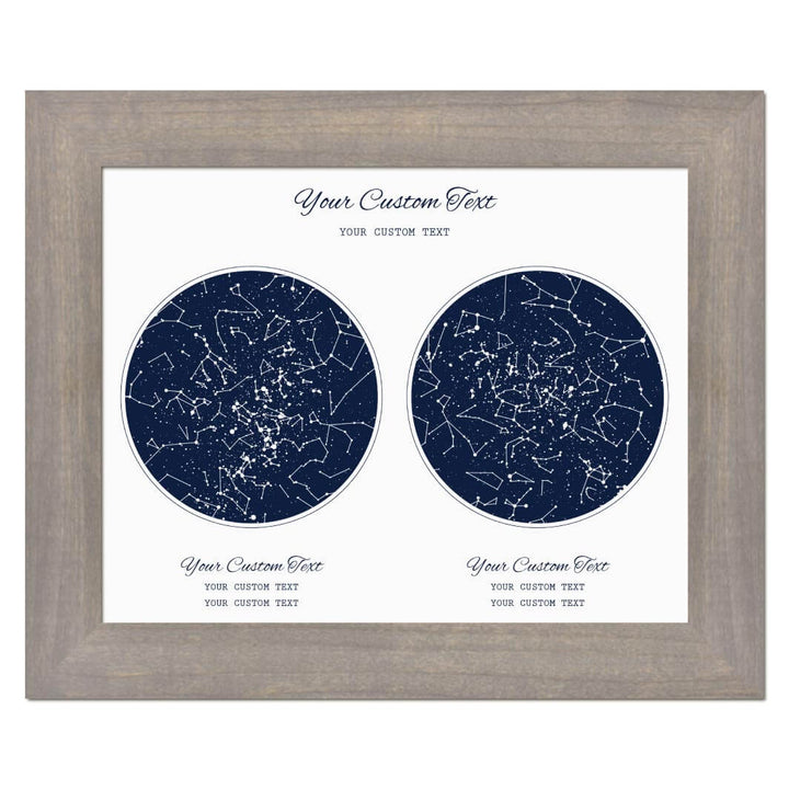 Star Map Gift Personalized With 2 Night Skies, Horizontal, Gray Wide Framed Art Print#color-finish_gray-wide-frame