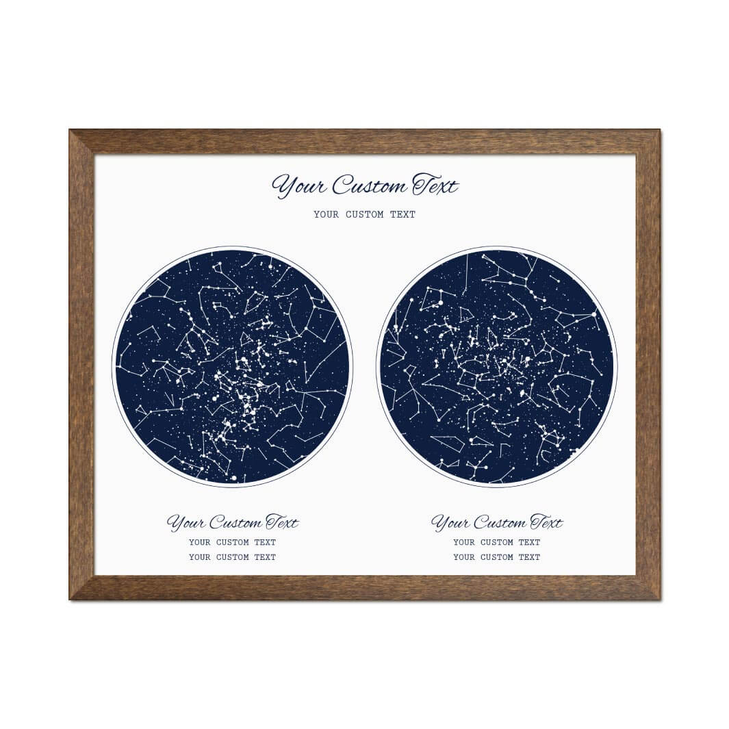 Star Map Gift Personalized With 2 Night Skies, Horizontal, Walnut Thin Framed Art Print#color-finish_walnut-thin-frame