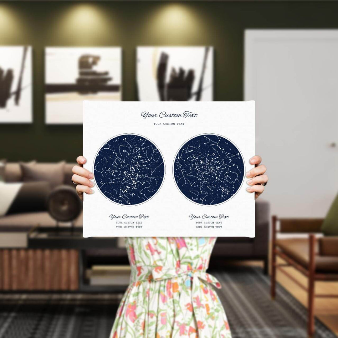 Star Map Gift Personalized With 2 Night Skies, Horizontal, Wrapped Canvas Art Print, Styled#color-finish_wrapped-canvas