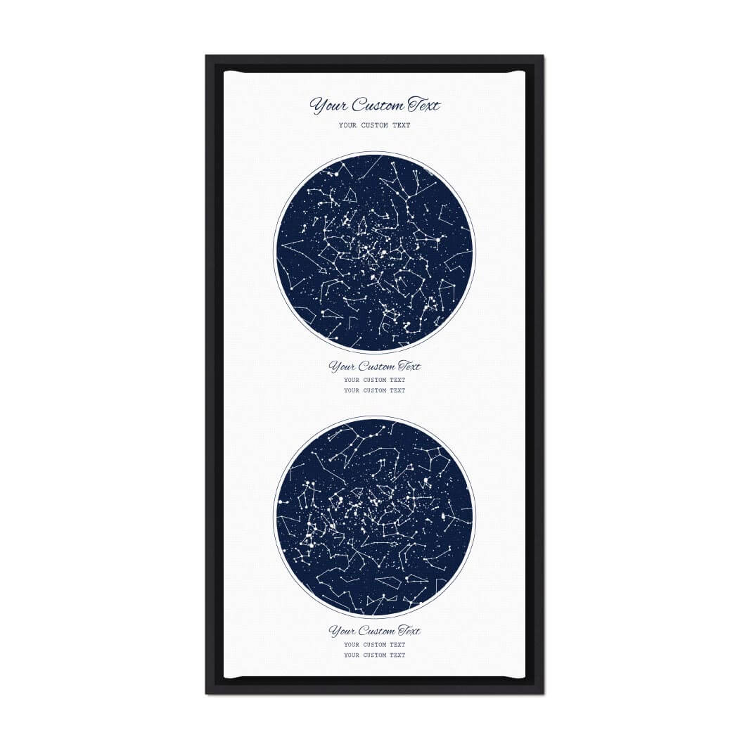 Star Map Gift Personalized With 2 Night Skies, Vertical, Black Floater Framed Art Print#color-finish_black-floater-frame