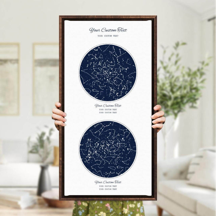 Star Map Gift Personalized With 2 Night Skies, Vertical, Espresso Floater Framed Art Print, Styled#color-finish_espresso-floater-frame