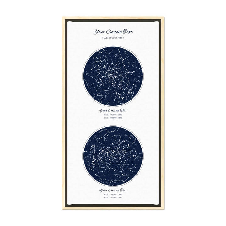 Star Map Gift Personalized With 2 Night Skies, Vertical, Light Wood Floater Framed Art Print#color-finish_light-wood-floater-frame