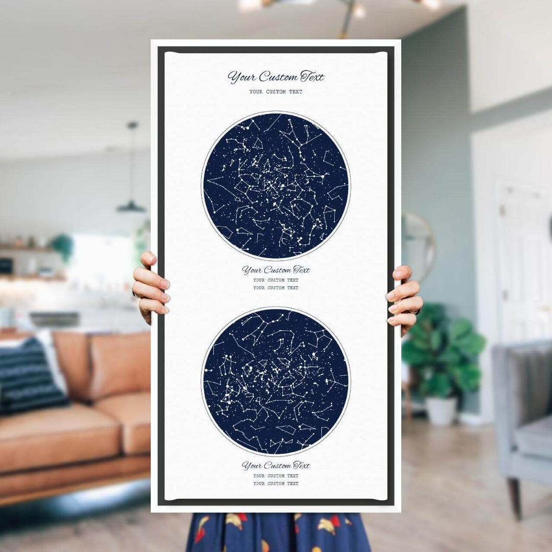 Star Map Gift Personalized With 2 Night Skies, Vertical, White Floater Framed Art Print, Styled#color-finish_white-floater-frame