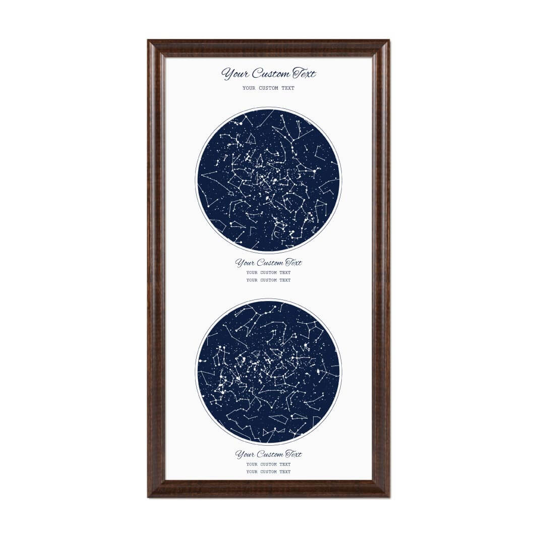 Star Map Gift Personalized With 2 Night Skies, Vertical, Espresso Beveled Framed Art Print#color-finish_espresso-beveled-frame