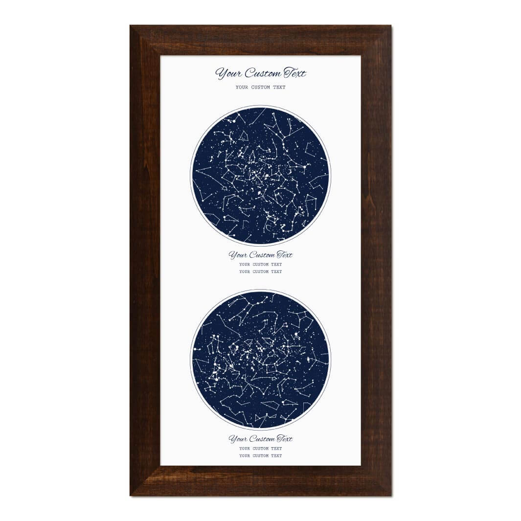 Star Map Gift Personalized With 2 Night Skies, Vertical, Espresso Wide Framed Art Print#color-finish_espresso-wide-frame