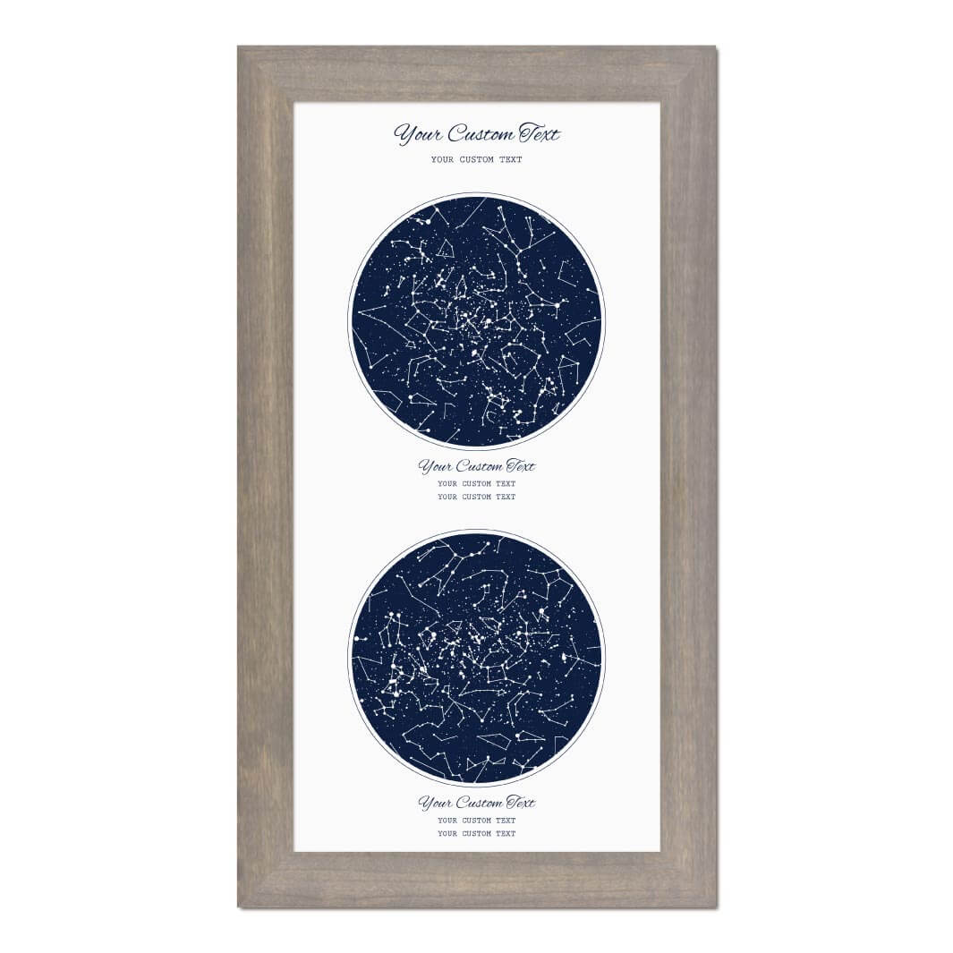 Star Map Gift Personalized With 2 Night Skies, Vertical, Gray Wide Framed Art Print#color-finish_gray-wide-frame