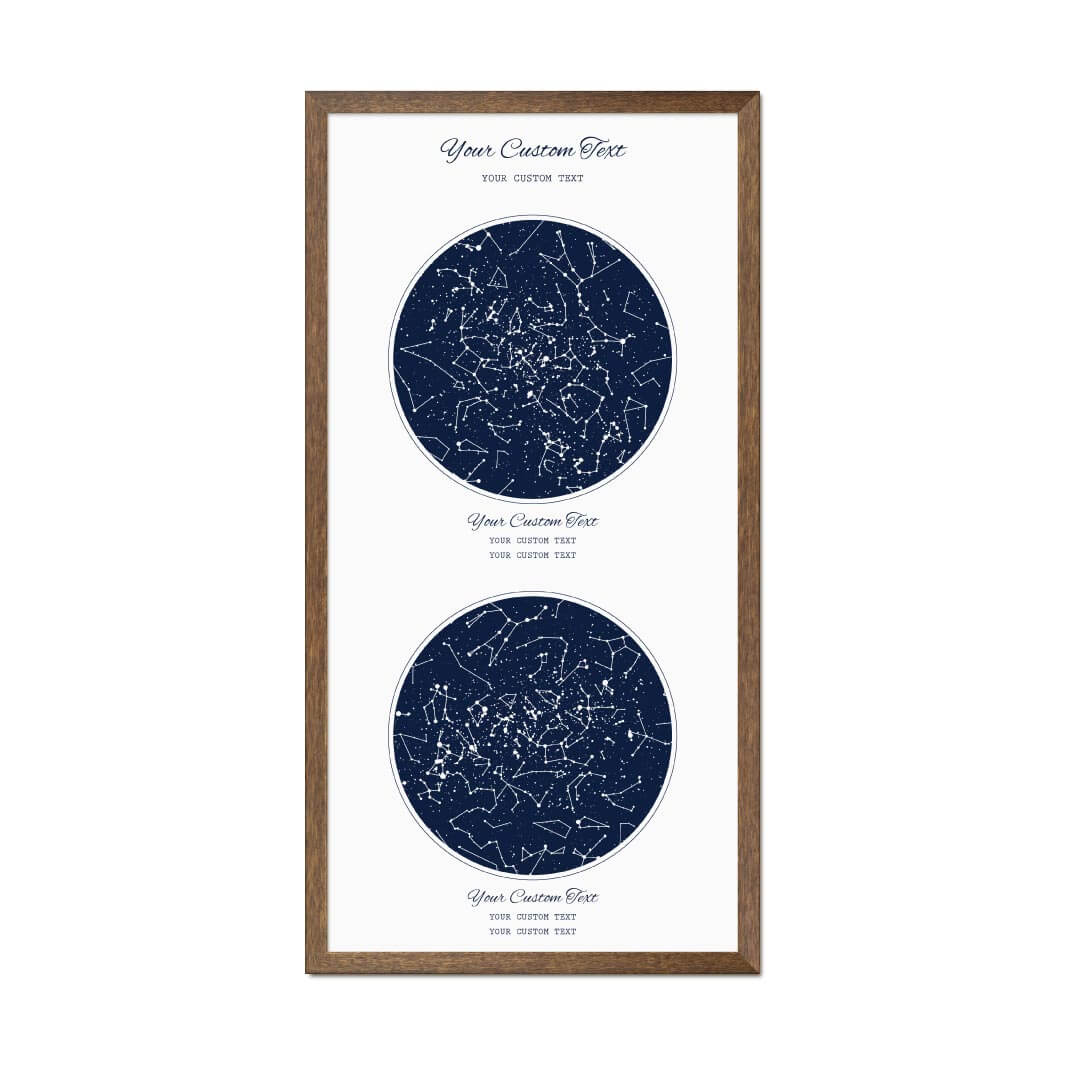 Star Map Gift Personalized With 2 Night Skies, Vertical, Walnut Thin Framed Art Print#color-finish_walnut-thin-frame