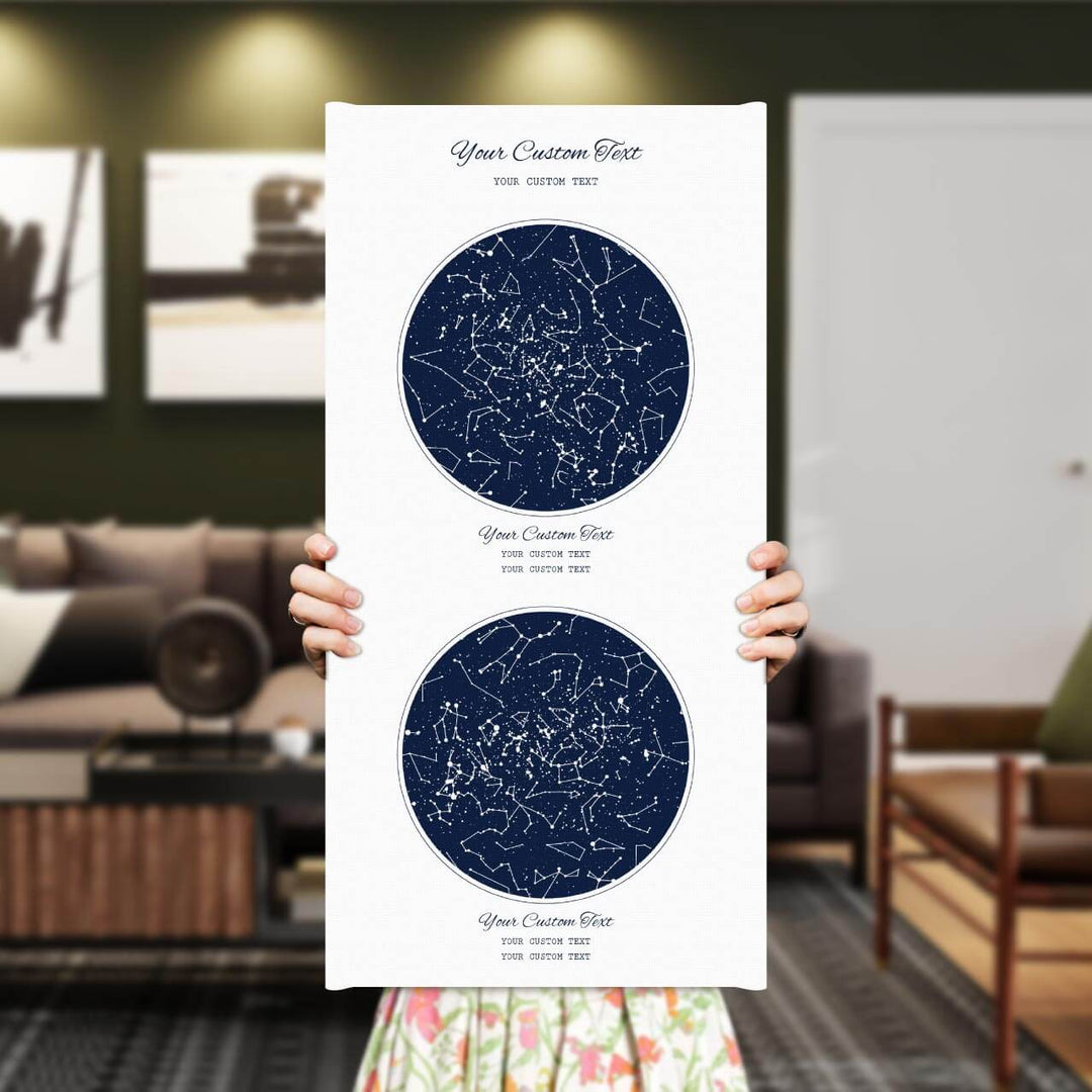 Star Map Gift Personalized With 2 Night Skies, Vertical, Wrapped Canvas Art Print, Styled#color-finish_wrapped-canvas
