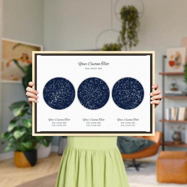 Star Map Gift Personalized With 3 Night Skies, Horizontal, Light Wood Floater Framed Art Print, Styled#color-finish_light-wood-floater-frame