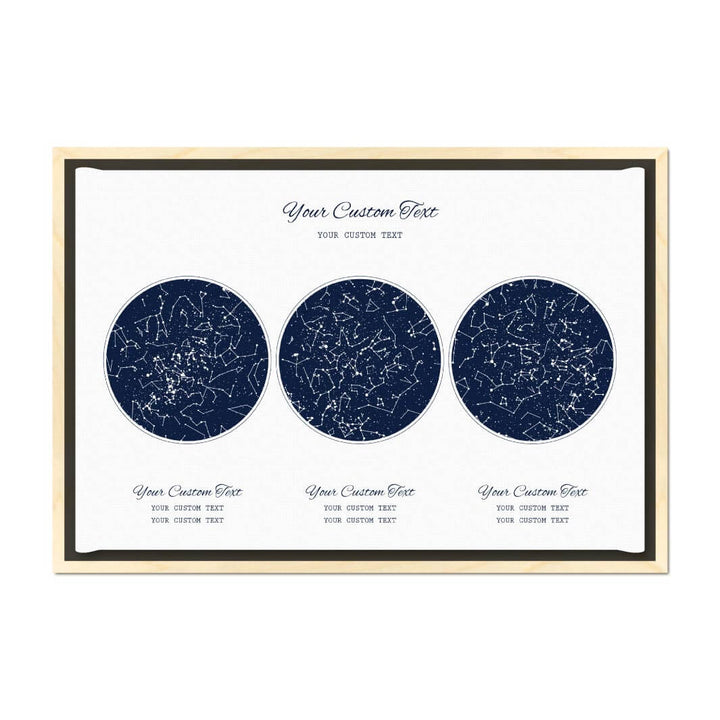 Star Map Gift Personalized With 3 Night Skies, Horizontal, Light Wood Floater Framed Art Print#color-finish_light-wood-floater-frame