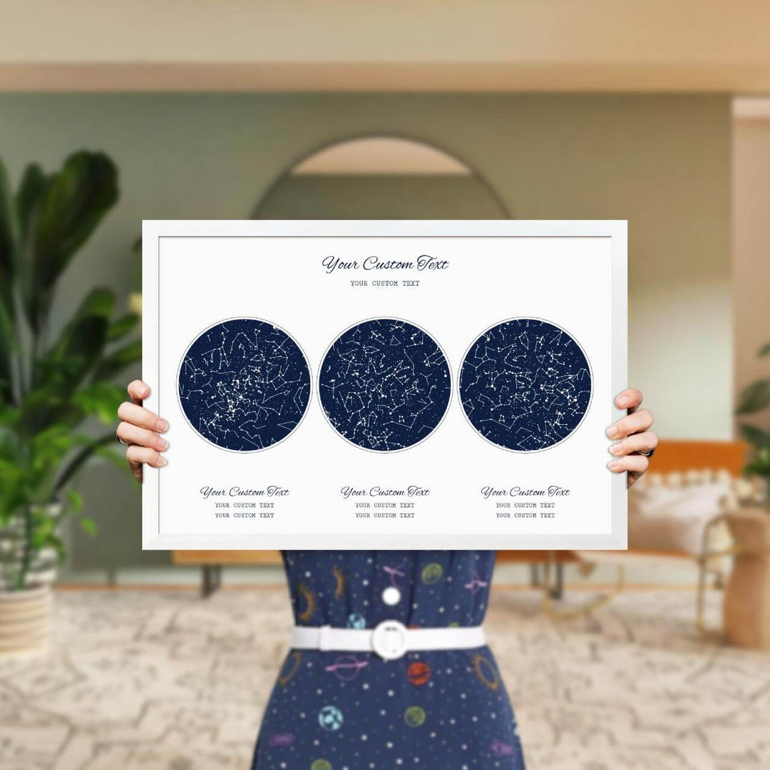 Star Map Gift Personalized With 3 Night Skies, Horizontal, White Thin Framed Art Print, Styled#color-finish_white-thin-frame