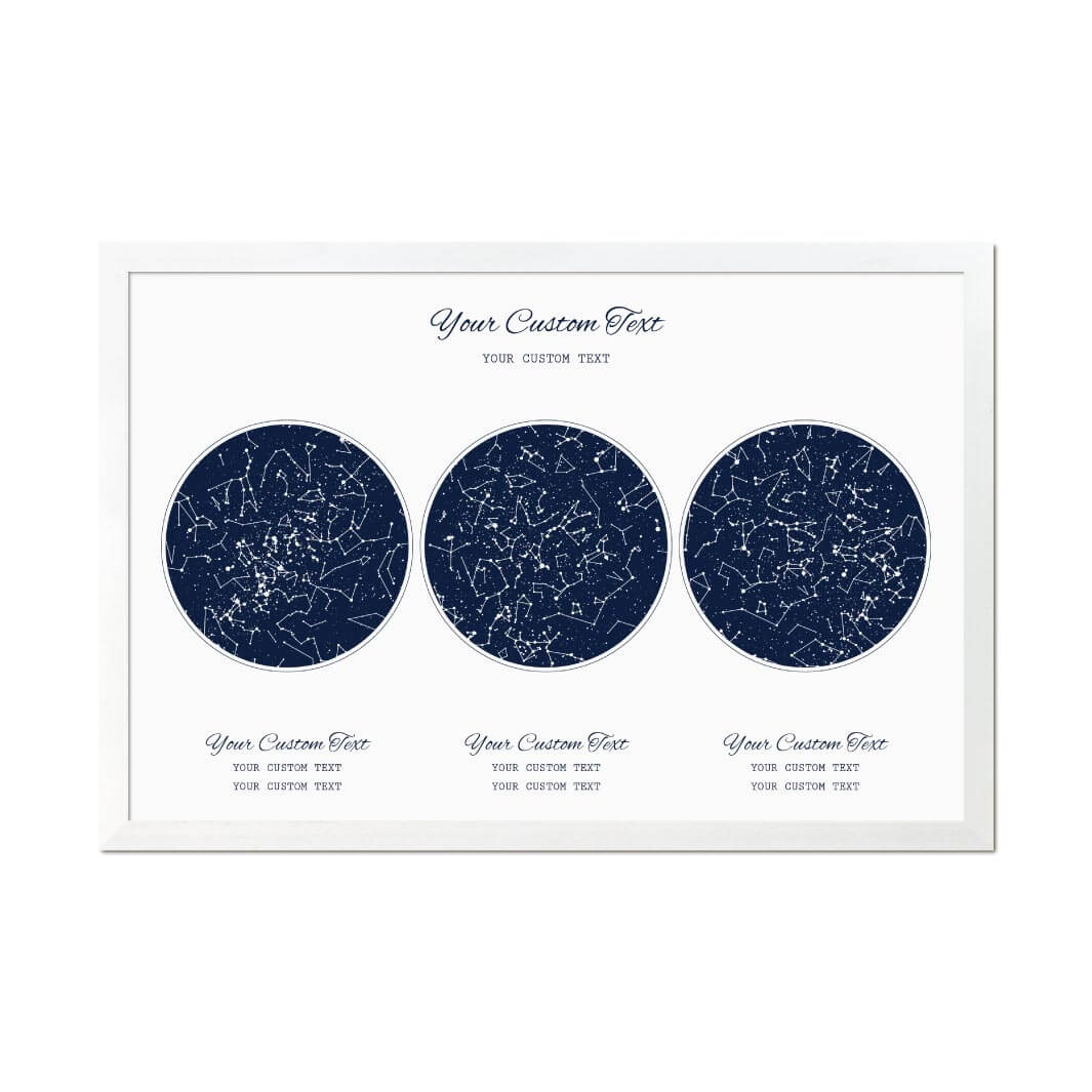 Star Map Gift Personalized With 3 Night Skies, Horizontal, White Thin Framed Art Print#color-finish_white-thin-frame