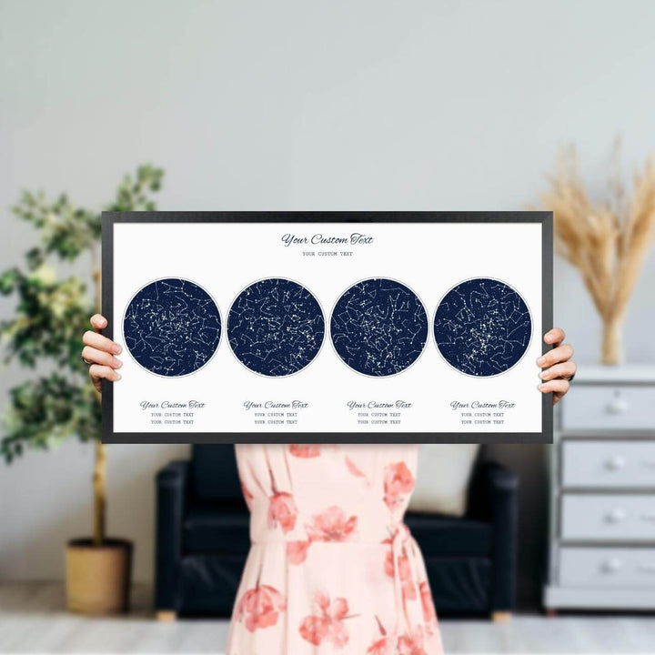 Star Map Gift Personalized With 4 Night Skies, Horizontal, Black Thin Framed Art Print, Styled#color-finish_black-thin-frame