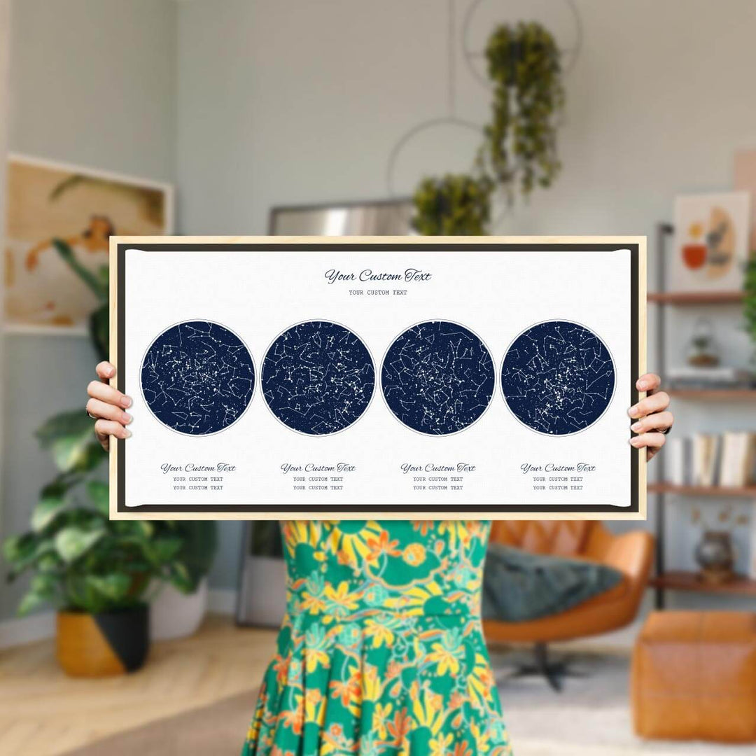 Star Map Gift Personalized With 4 Night Skies, Horizontal, Light Wood Floater Framed Art Print, Styled#color-finish_light-wood-floater-frame