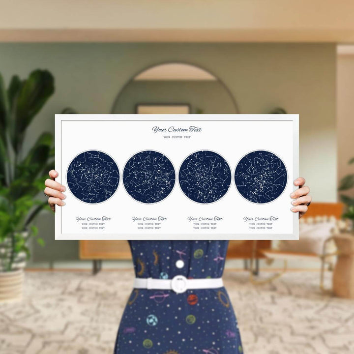 Star Map Gift Personalized With 4 Night Skies, Horizontal, White Thin Framed Art Print, Styled#color-finish_white-thin-frame