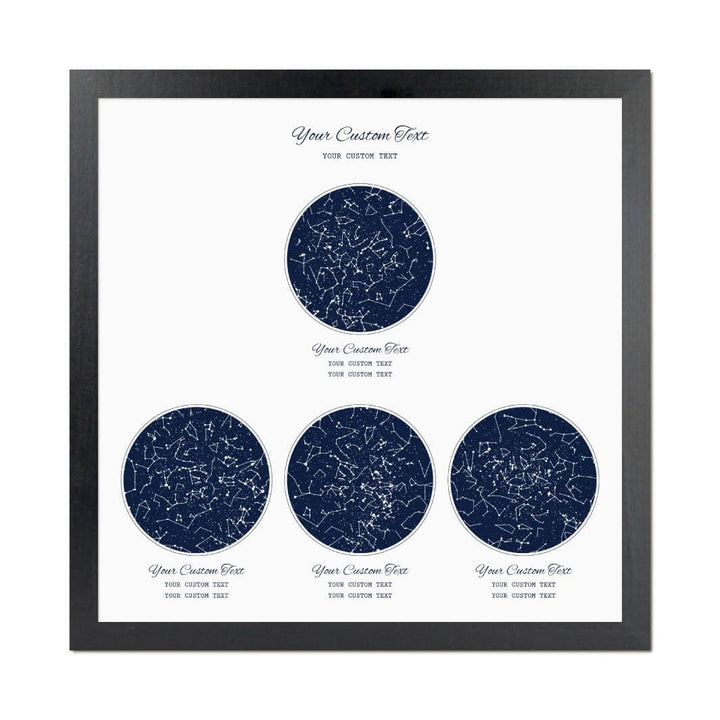 Star Map Gift Personalized With 4 Night Skies, Square, Black Thin Framed Art Print#color-finish_black-thin-frame