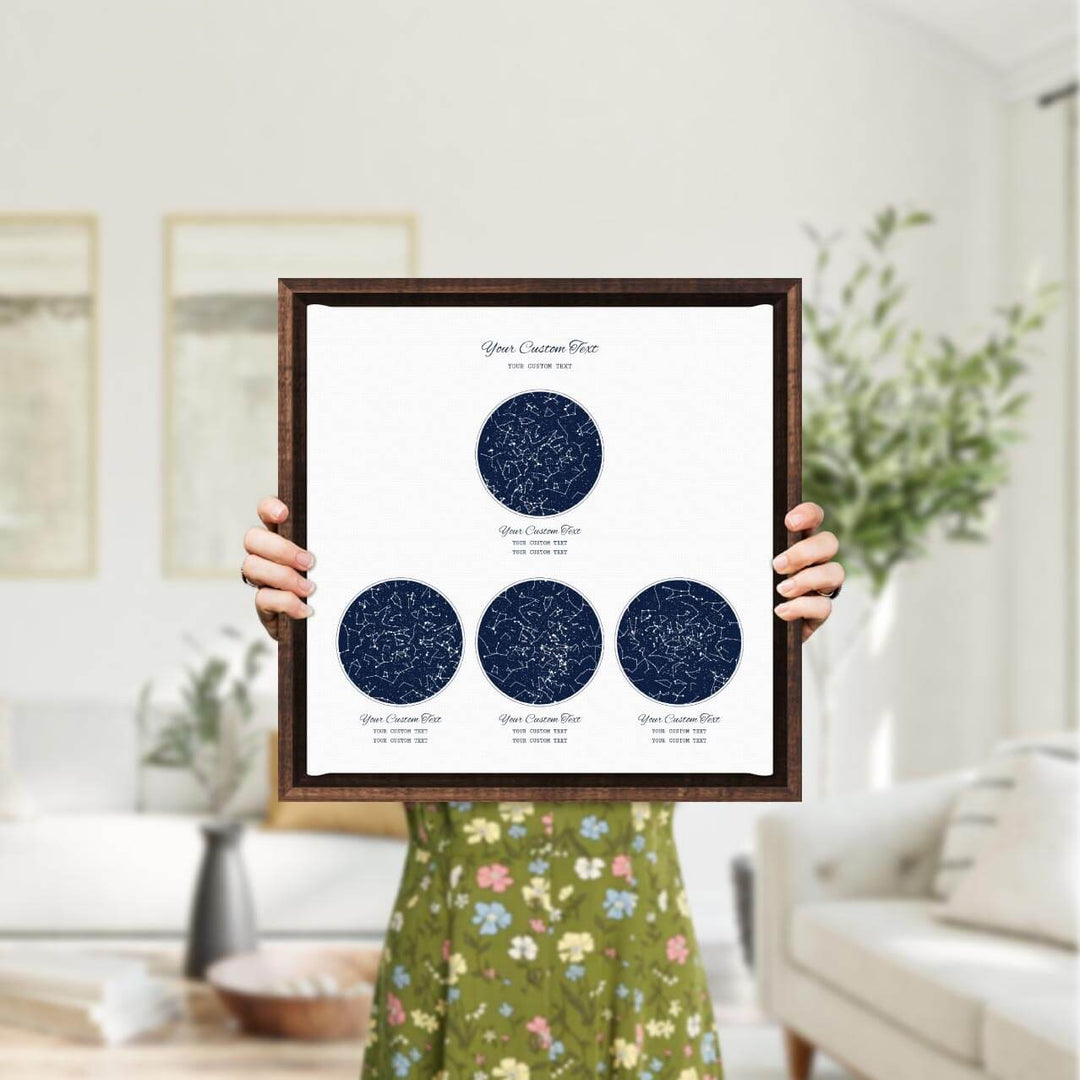 Star Map Gift Personalized With 4 Night Skies, Square, Espresso Floater Framed Art Print, Styled#color-finish_espresso-floater-frame