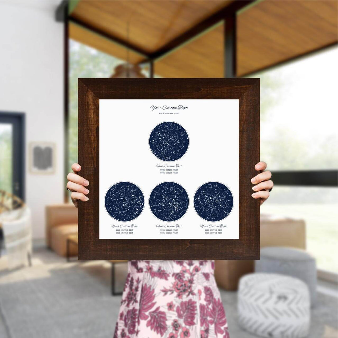 Star Map Gift Personalized With 4 Night Skies, Square, Espresso Wide Framed Art Print, Styled#color-finish_espresso-wide-frame