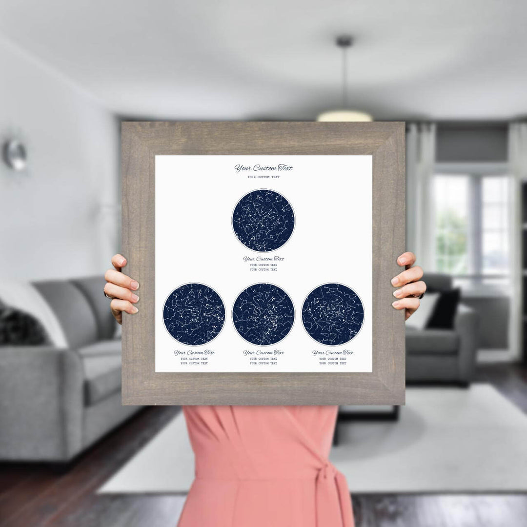 Star Map Gift Personalized With 4 Night Skies, Square, Gray Wide Framed Art Print, Styled#color-finish_gray-wide-frame