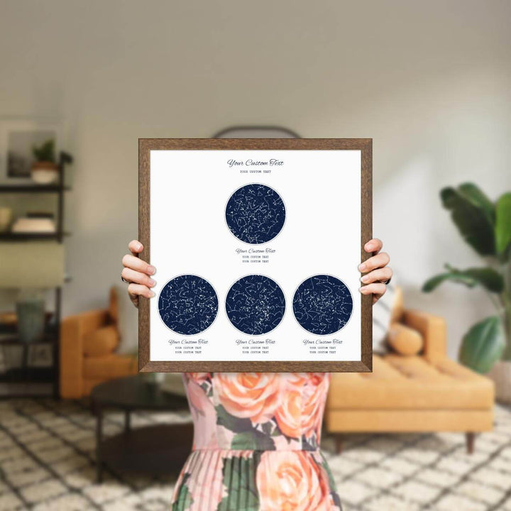 Star Map Gift Personalized With 4 Night Skies, Square, Walnut Thin Framed Art Print, Styled#color-finish_walnut-thin-frame