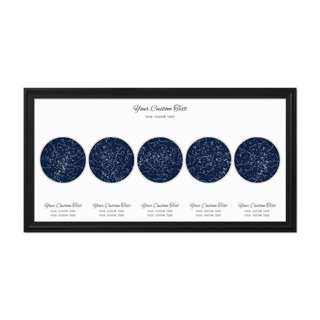 Star Map Gift Personalized With 5 Night Skies, Horizontal, Black Beveled Framed Art Print#color-finish_black-beveled-frame