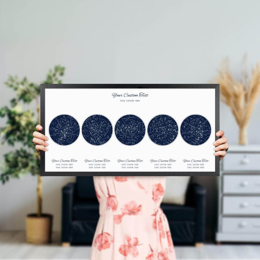 Star Map Gift Personalized With 5 Night Skies, Horizontal, Black Thin Framed Art Print, Styled#color-finish_black-thin-frame