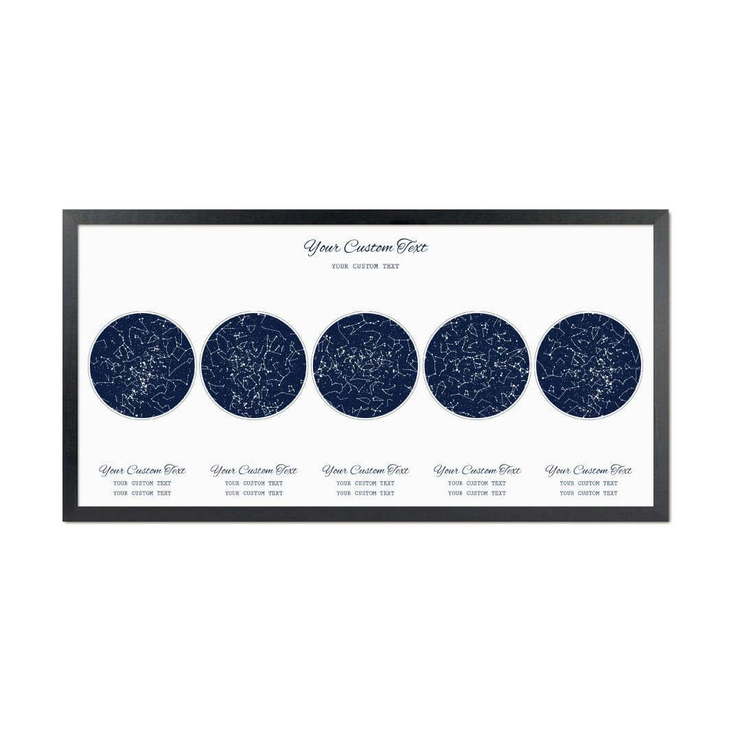 Star Map Gift Personalized With 5 Night Skies, Horizontal, Black Thin Framed Art Print#color-finish_black-thin-frame