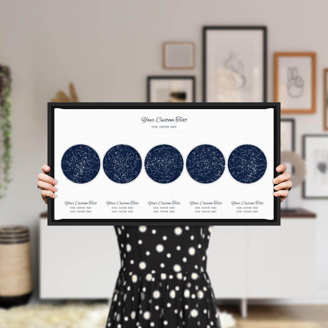 Star Map Gift Personalized With 5 Night Skies, Horizontal, Black Floater Framed Art Print, Styled#color-finish_black-floater-frame