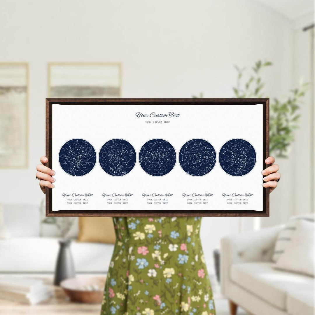 Star Map Gift Personalized With 5 Night Skies, Horizontal, Espresso Floater Framed Art Print, Styled#color-finish_espresso-floater-frame