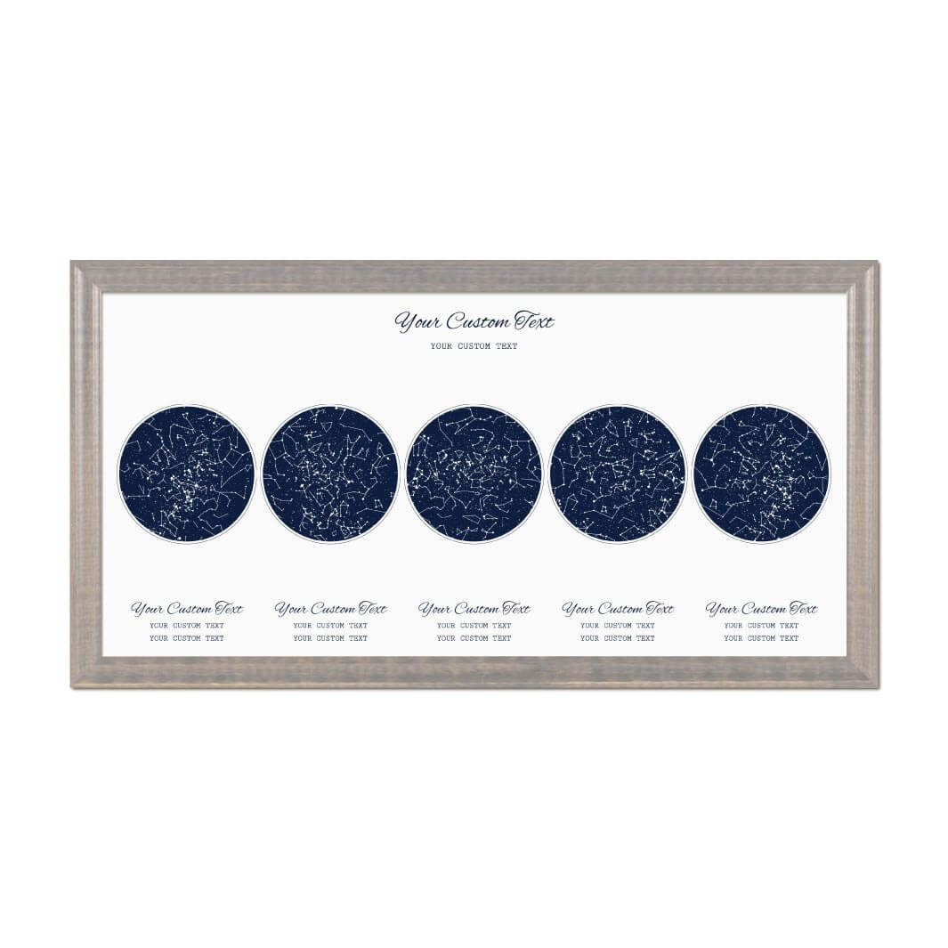 Star Map Gift Personalized With 5 Night Skies, Horizontal, Gray Beveled Framed Art Print#color-finish_gray-beveled-frame