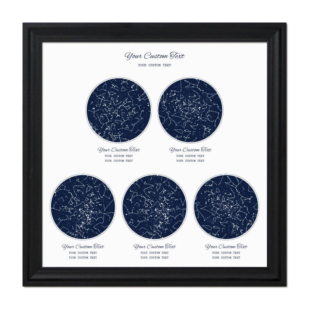 Star Map Gift Personalized With 5 Night Skies, Square, Black Beveled Framed Art Print#color-finish_black-beveled-frame