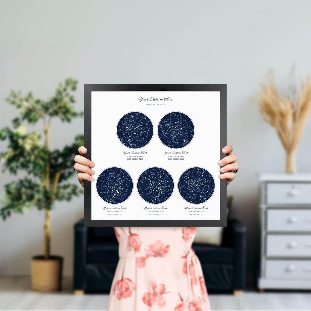 Star Map Gift Personalized With 5 Night Skies, Square, Black Thin Framed Art Print, Styled#color-finish_black-thin-frame