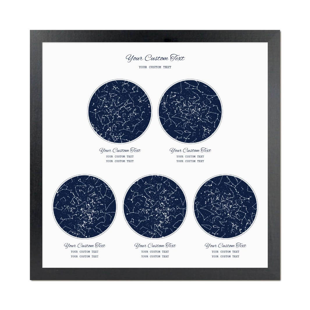 Star Map Gift Personalized With 5 Night Skies, Square, Black Thin Framed Art Print#color-finish_black-thin-frame