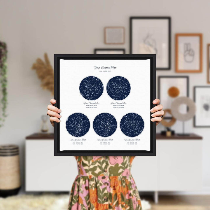 Star Map Gift Personalized With 5 Night Skies, Square, Black Floater Framed Art Print, Styled#color-finish_black-floater-frame