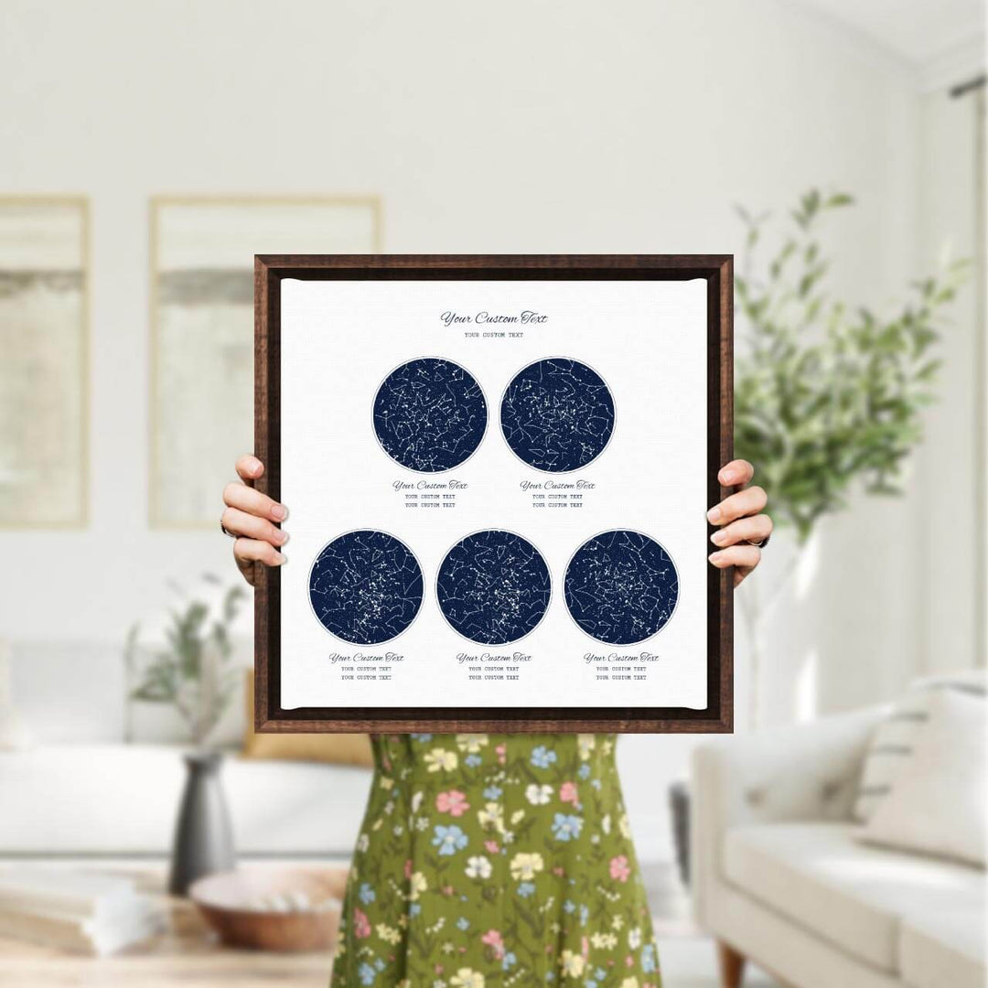 Star Map Gift Personalized With 5 Night Skies, Square, Espresso Floater Framed Art Print, Styled#color-finish_espresso-floater-frame