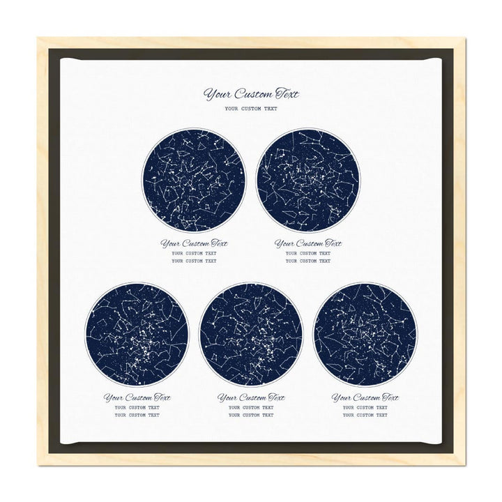 Star Map Gift Personalized With 5 Night Skies, Square, Light Wood Floater Framed Art Print#color-finish_light-wood-floater-frame