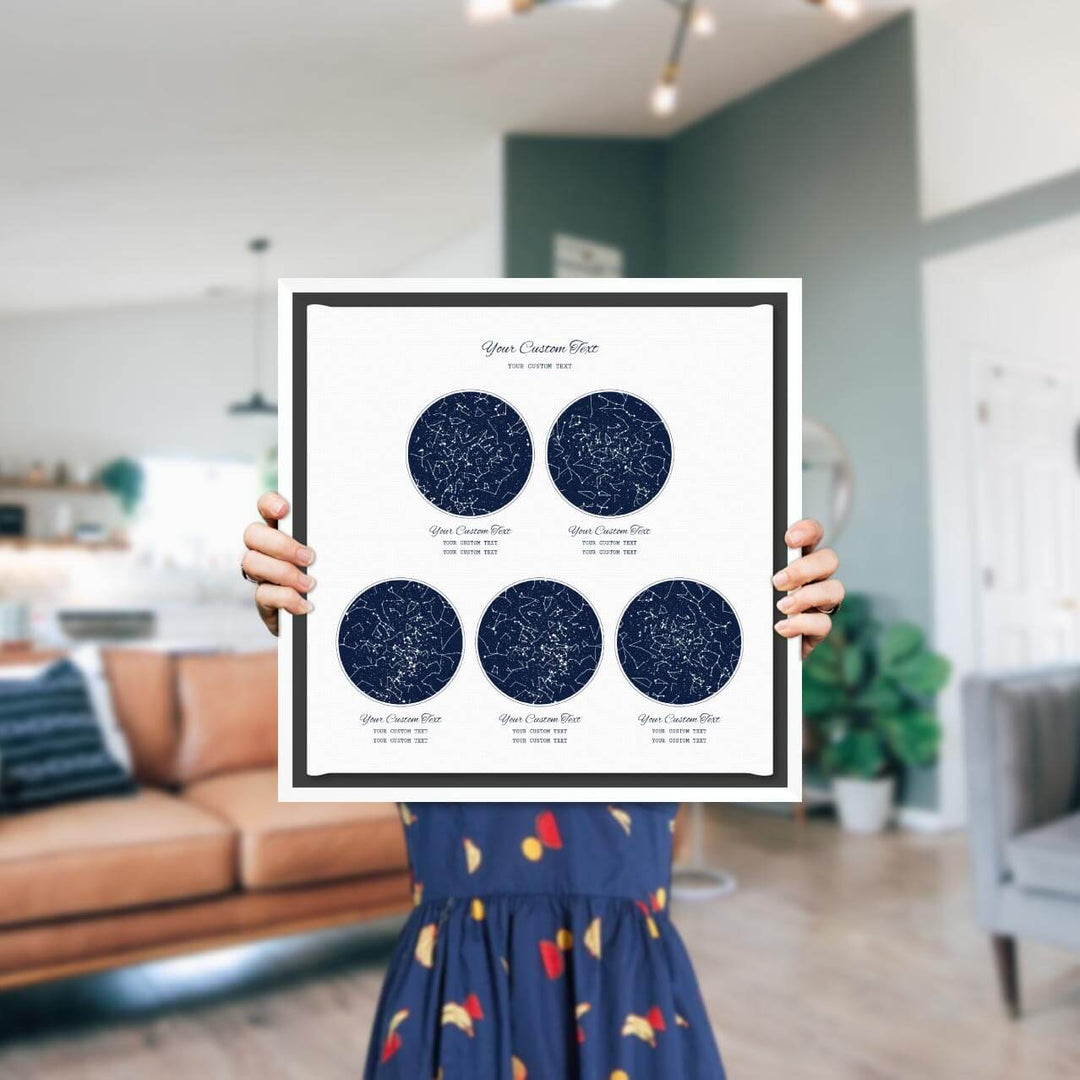 Star Map Gift Personalized With 5 Night Skies, Square, White Floater Framed Art Print, Styled#color-finish_white-floater-frame