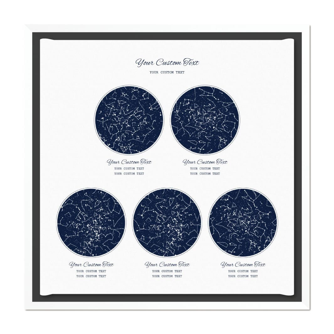Star Map Gift Personalized With 5 Night Skies, Square, White Floater Framed Art Print#color-finish_white-floater-frame