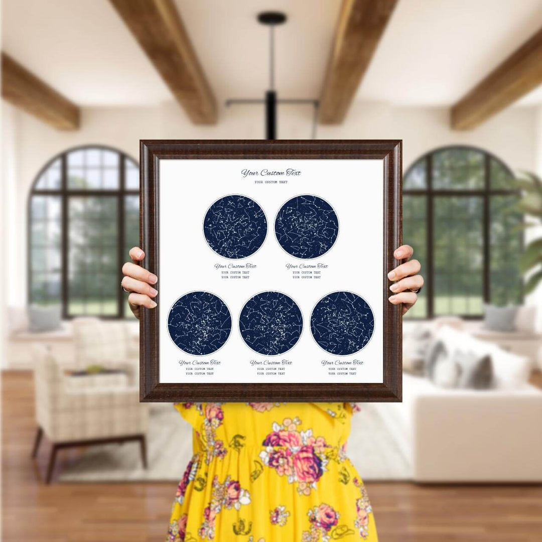 Star Map Gift Personalized With 5 Night Skies, Square, Espresso Beveled Framed Art Print, Styled#color-finish_espresso-beveled-frame